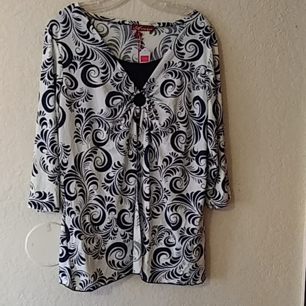 Blue and White Blouse